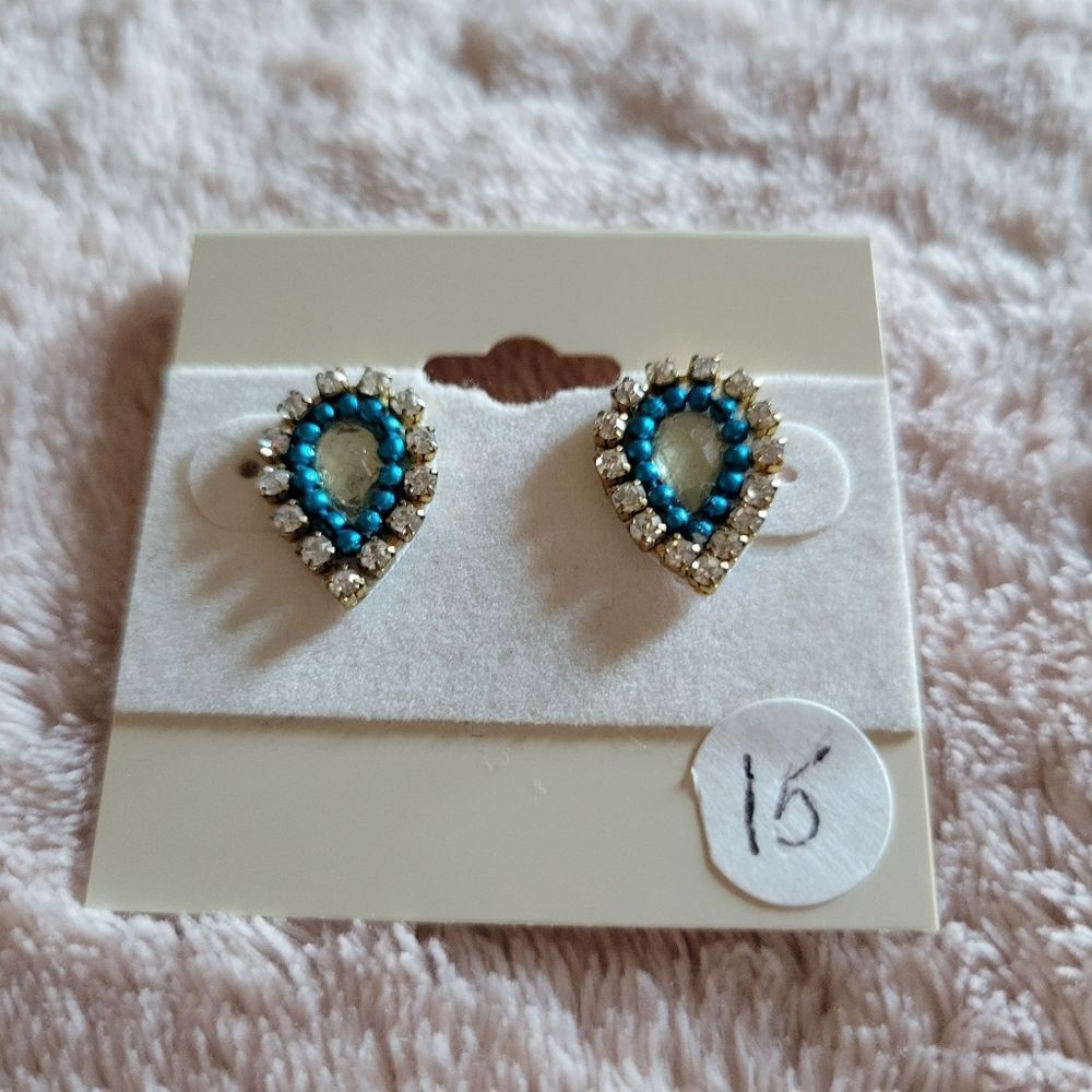 Teardrop Bohemian Blue Crystal Stud Earrings - Picture 1 of 4